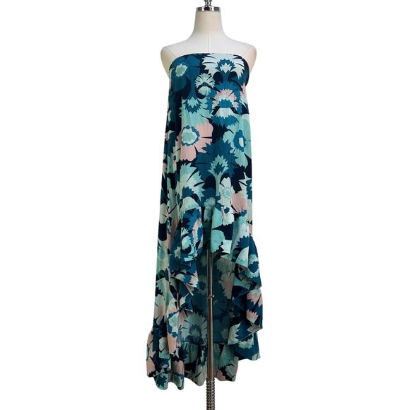 Adriana Degreas Silk Blue Floral Strapless Dress - Picture 1 of 8